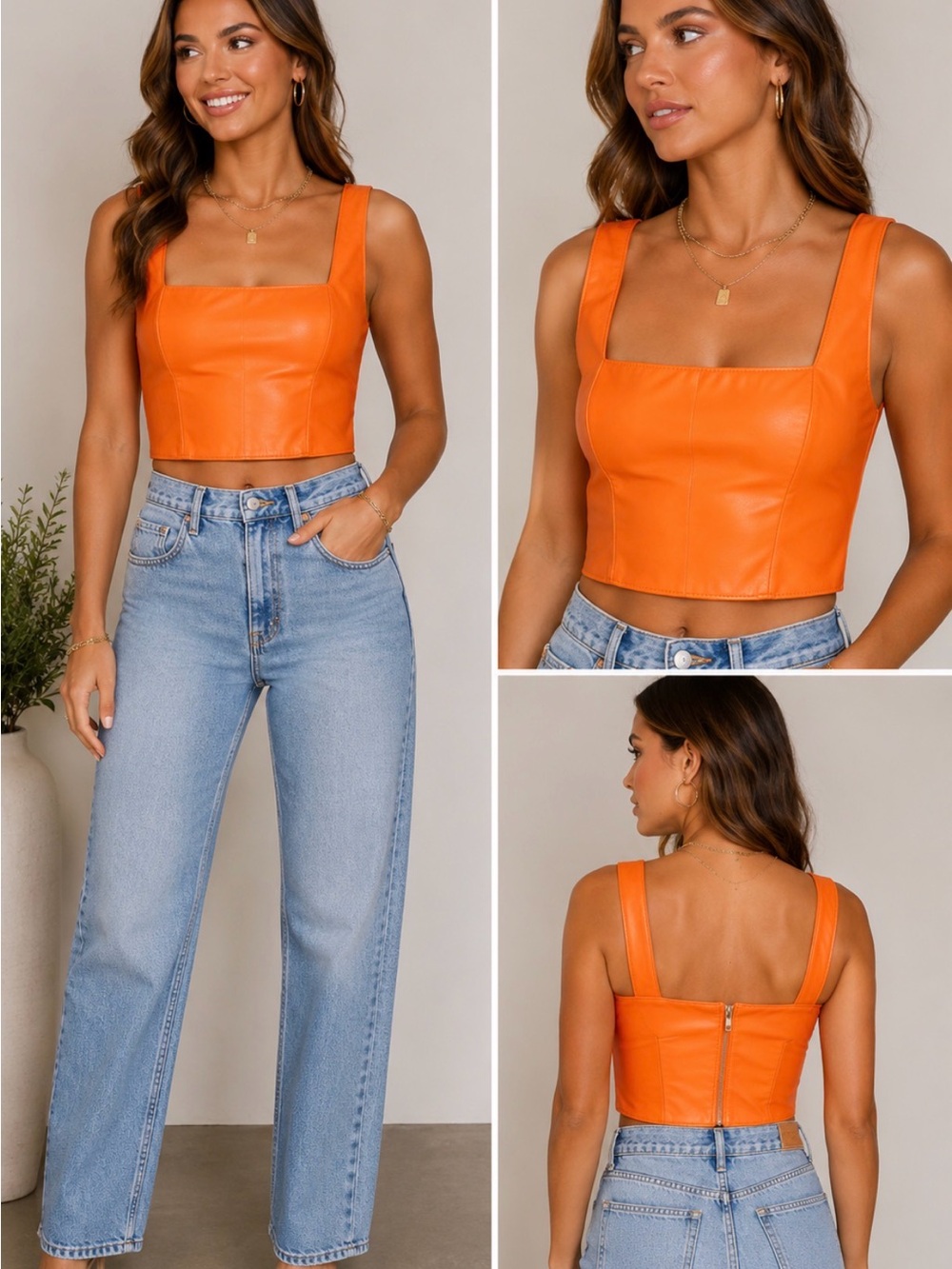 NWT 7 For All Mankind Orange Faux Leather Crop Top XL
